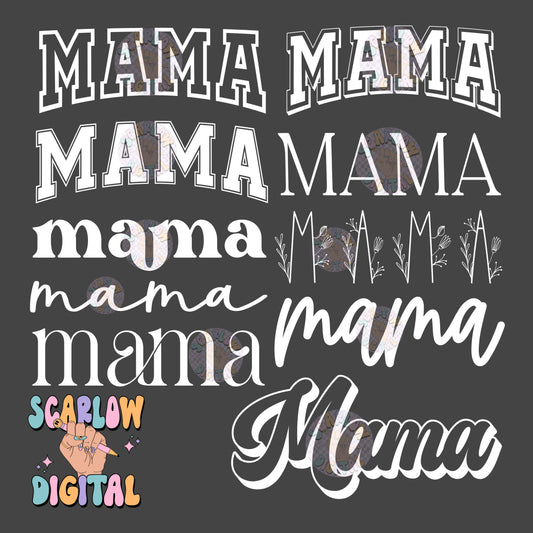 Mama Varsity in White only - PNG Bundle Digital Design