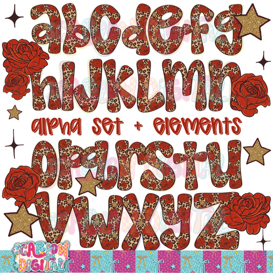 Leopard and Roses Alphabet Set Digital Design