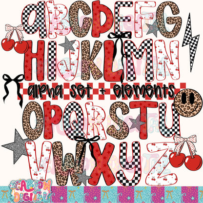Cherries Checkers and Leopard Alphabet Set Digital Design