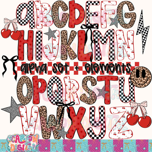 Cherries Checkers and Leopard Alphabet Set Digital Design