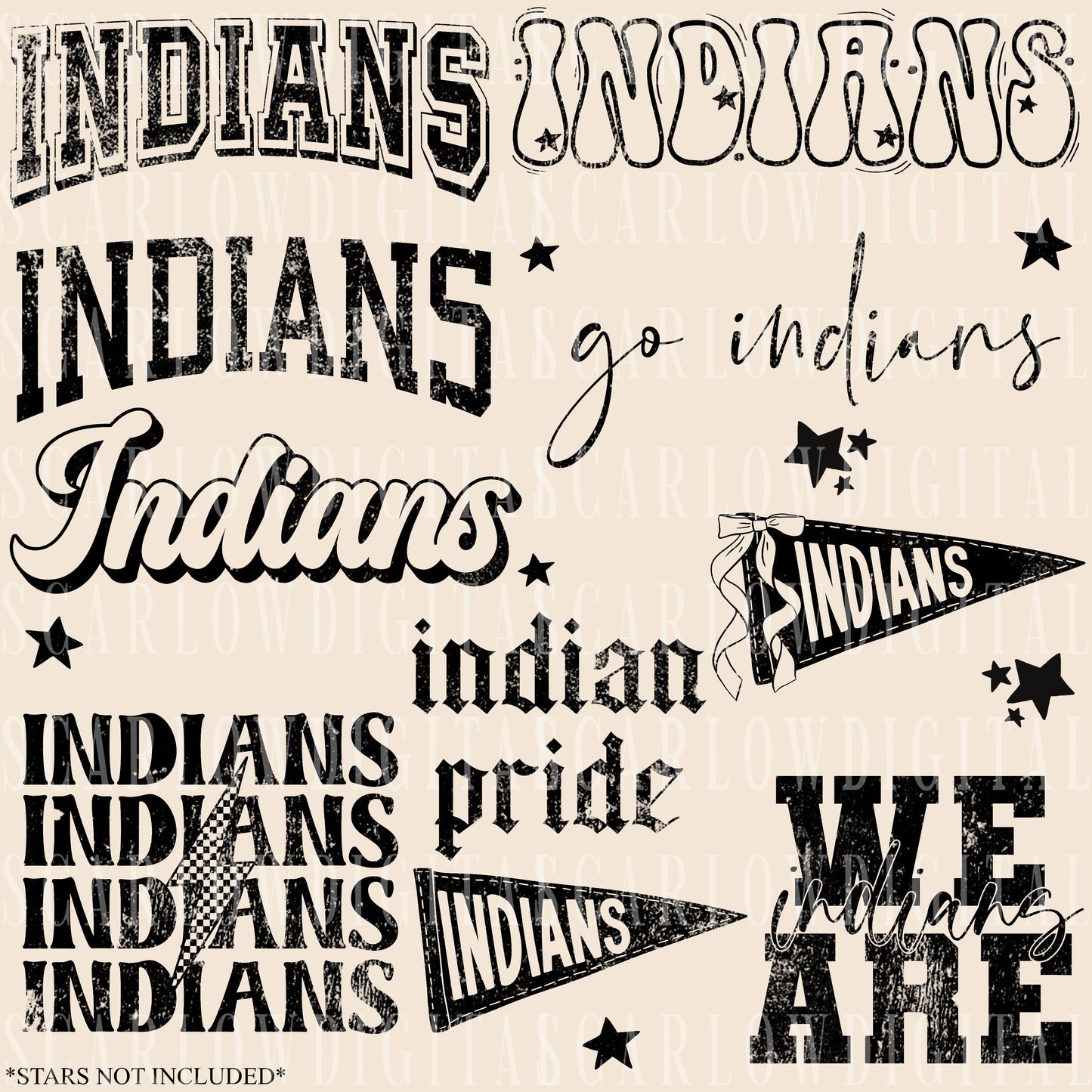 Indians PNG Bundle in BLACK WITH GRUNGE