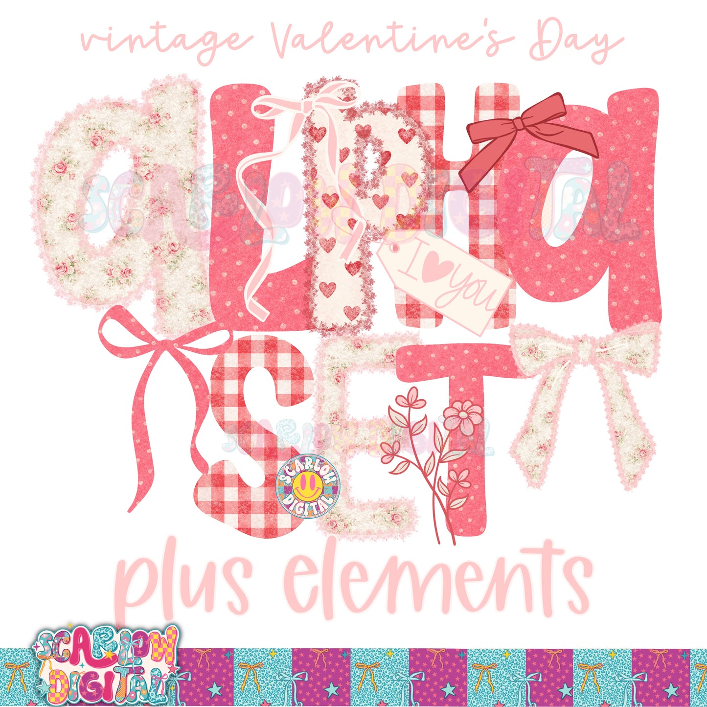Vintage Valentine's Day Alpha Set Digital Design