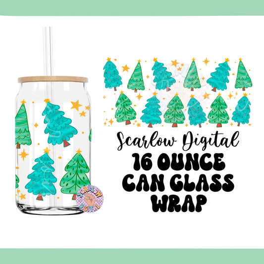 Christmas Trees Can Glass Wrap PNG Digital Design Download, funky christmas can glass wrap, 16 ounce can glass wrap, christmas png designs