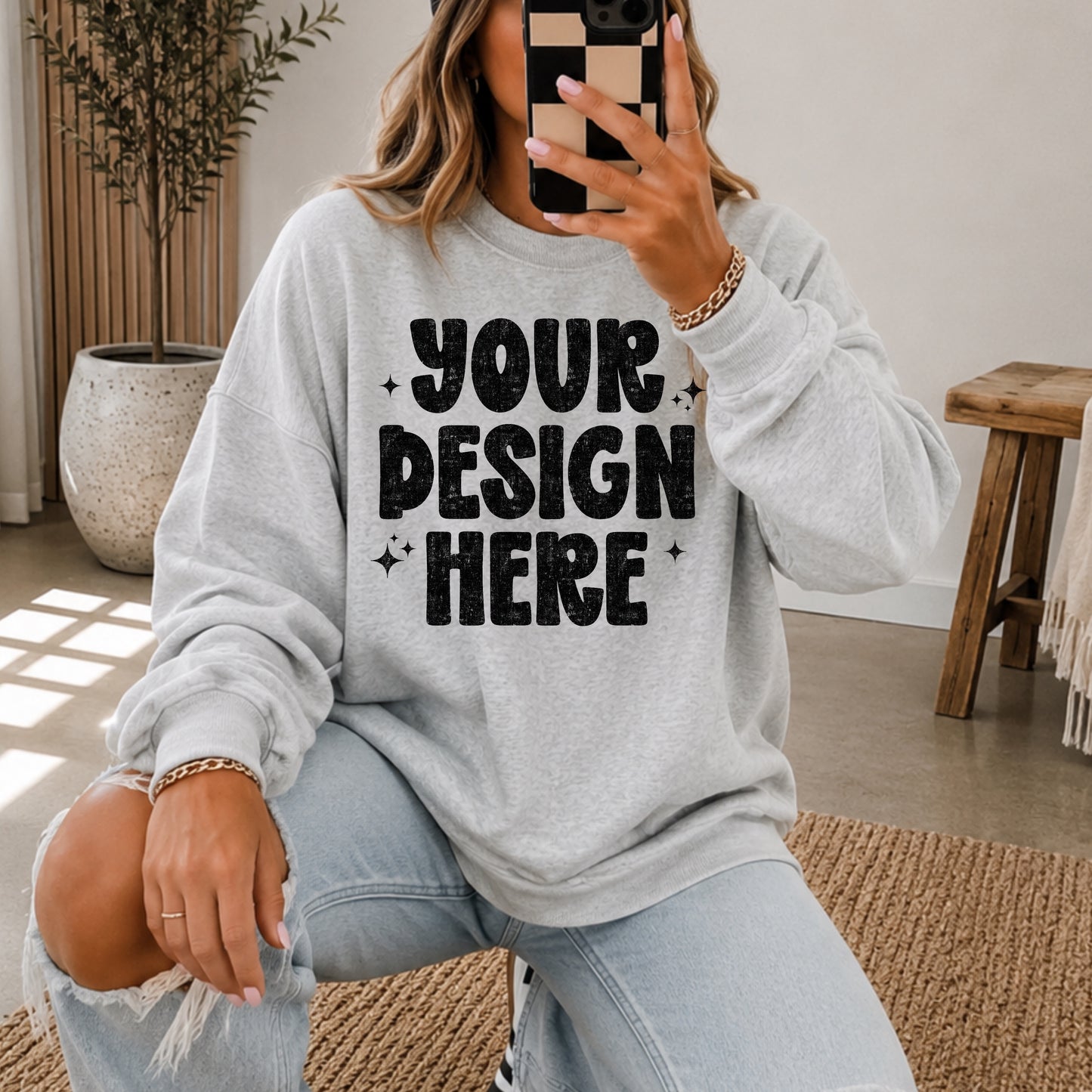 Ash Grey Gildan - Unisex Heavy Blend Crewneck Sweatshirt 18000 Mockup