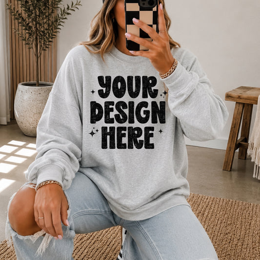 Ash Grey Gildan - Unisex Heavy Blend Crewneck Sweatshirt 18000 Mockup