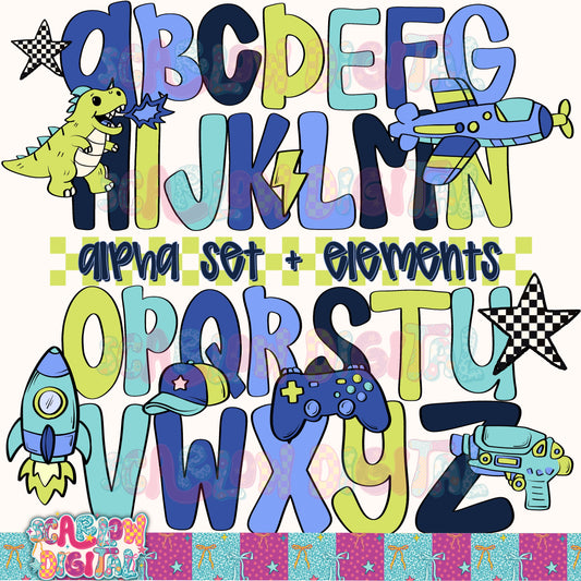 Boy Things Dinos Rockets Alpha Set Digital Design