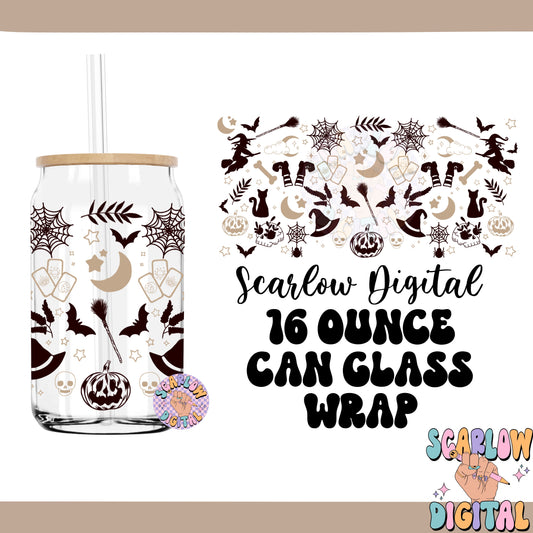 Halloween Can Glass Wrap PNG Digital Design Download, 16 oz spooky can glass wrap png, witchcraft png, jack o lantern png, fall cup wrap png