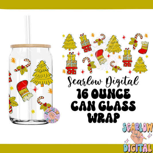 Traditional Christmas Can Glass Wrap PNG Digital Design Download-santa claus cup wrap png, candy cane can glass wrap png, vintage png design