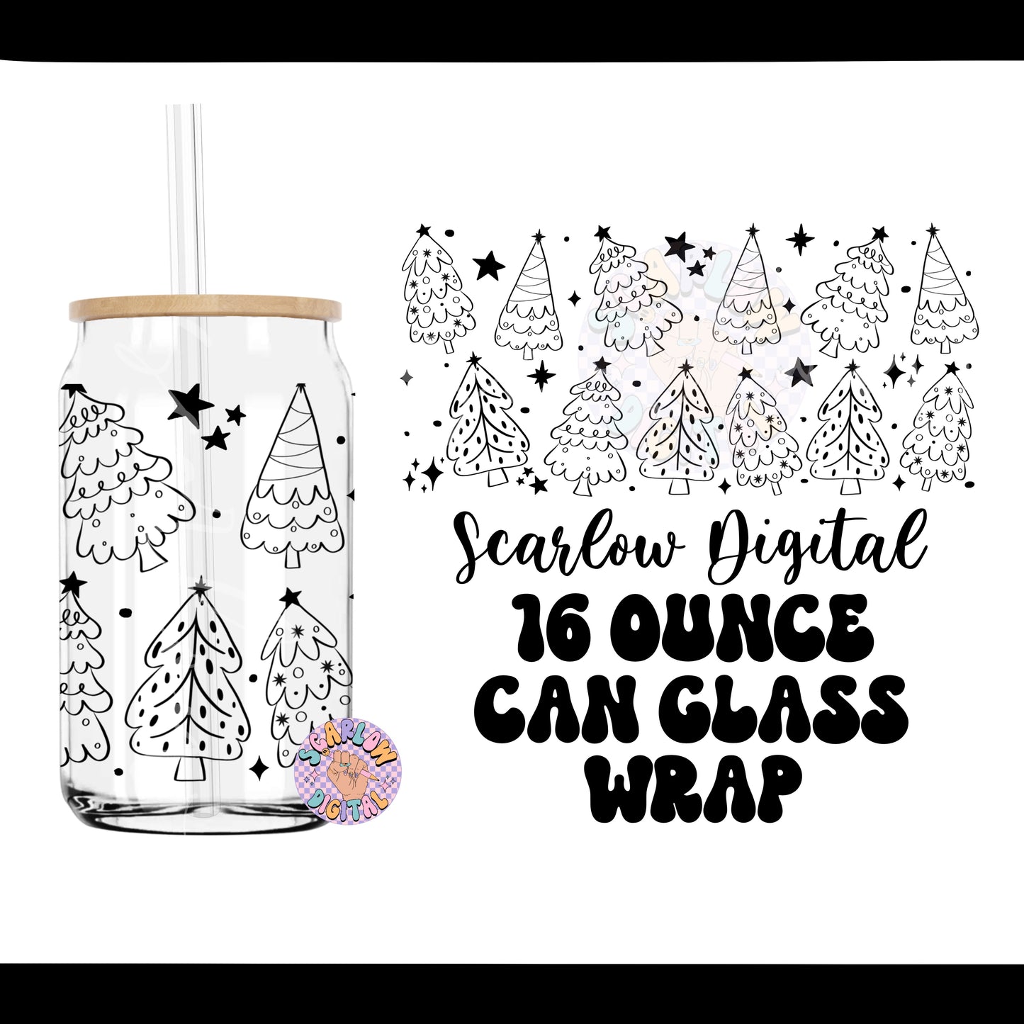 Christmas Trees Can Glass Wrap SVG Digital Design Download, funky christmas can glass wrap, 16 ounce can glass wrap, christmas svg designs