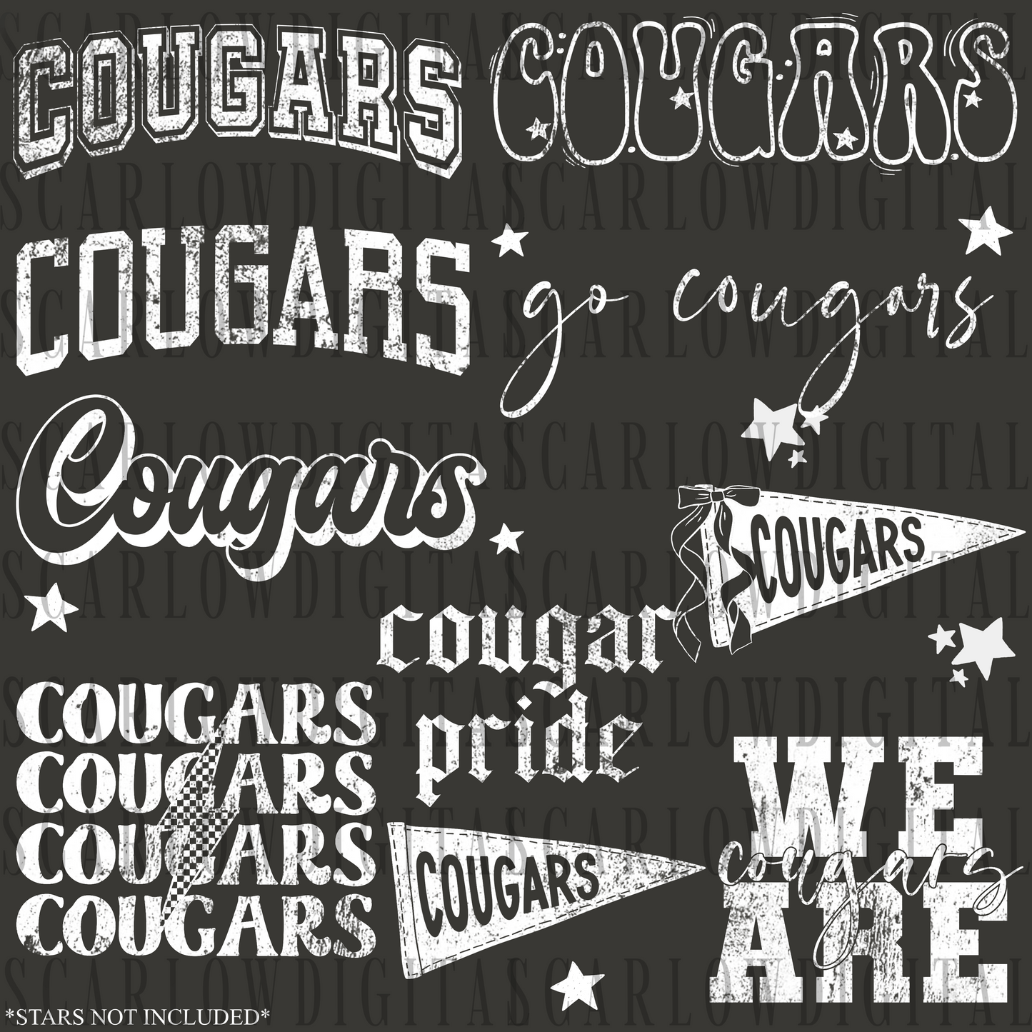 Cougars PNG Bundle in BLACK WITH GRUNGE