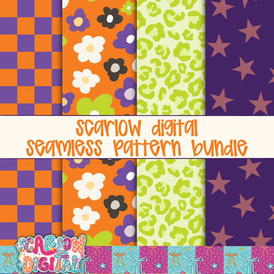 Retro Spooky Halloween Seamless Pattern Bundle Digital Design