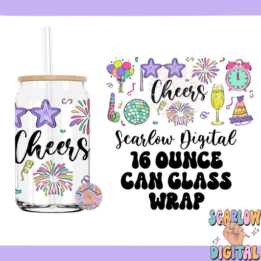 Cheers 16 Ounce Can Glass Wrap PNG-New Years Sublimation Digital Design Download-UV DTF can glass wrap png, beer can glass png designs