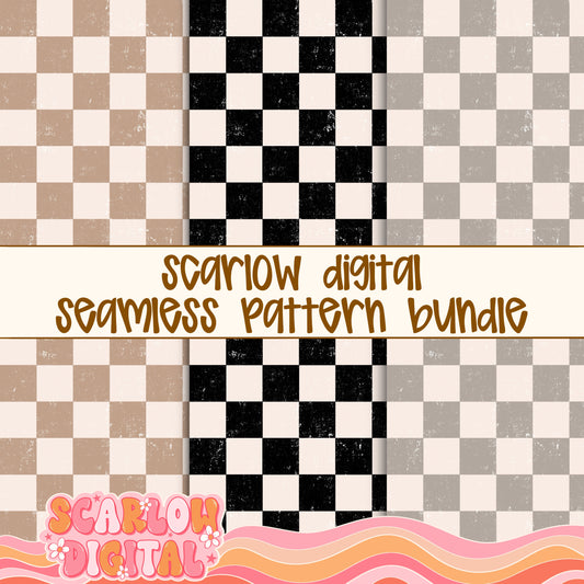 Neutral Checkered Seamless Pattern Bundle Digital Design