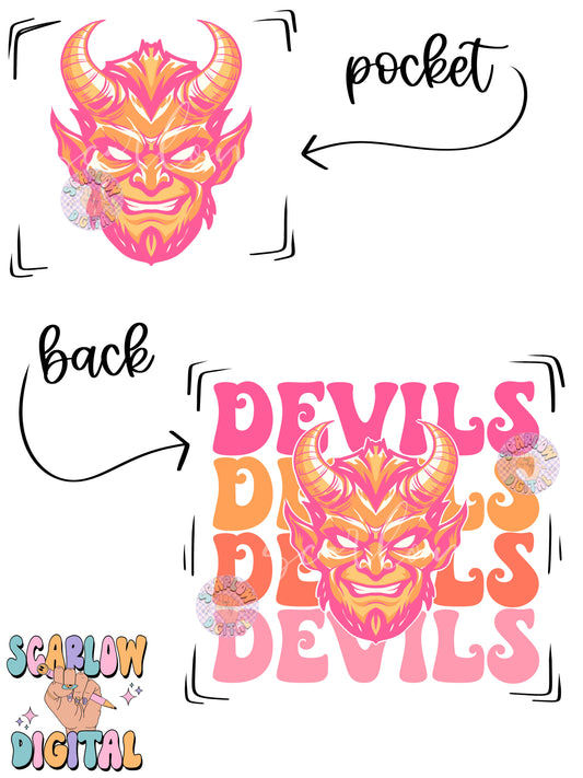 Devils Front and Back PNG Digital Design Download, sports mascot png, football png, baseball png, retro png, trendy png, sports tshirt design, school png