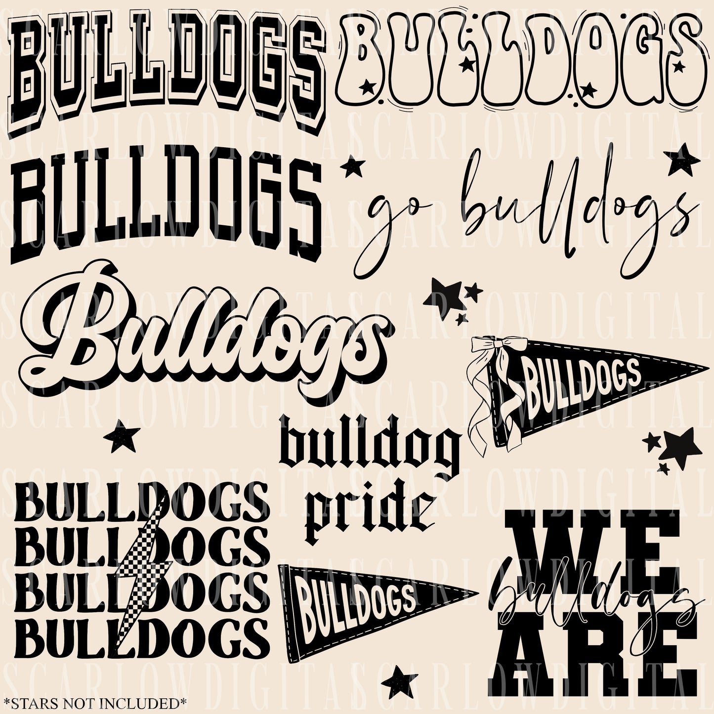 Bulldogs PNG Bundle in BLACK - NO GRUNGE