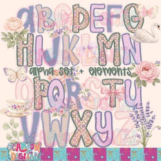 Vintage Floral with Lace Alpha Set Digital Design