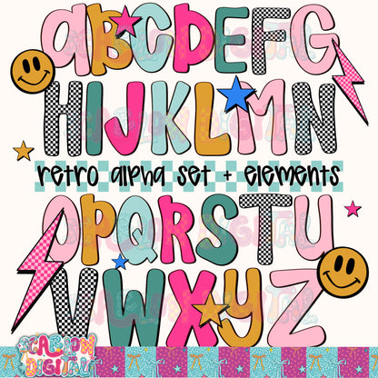 Retro Alphabet Set Digital Design