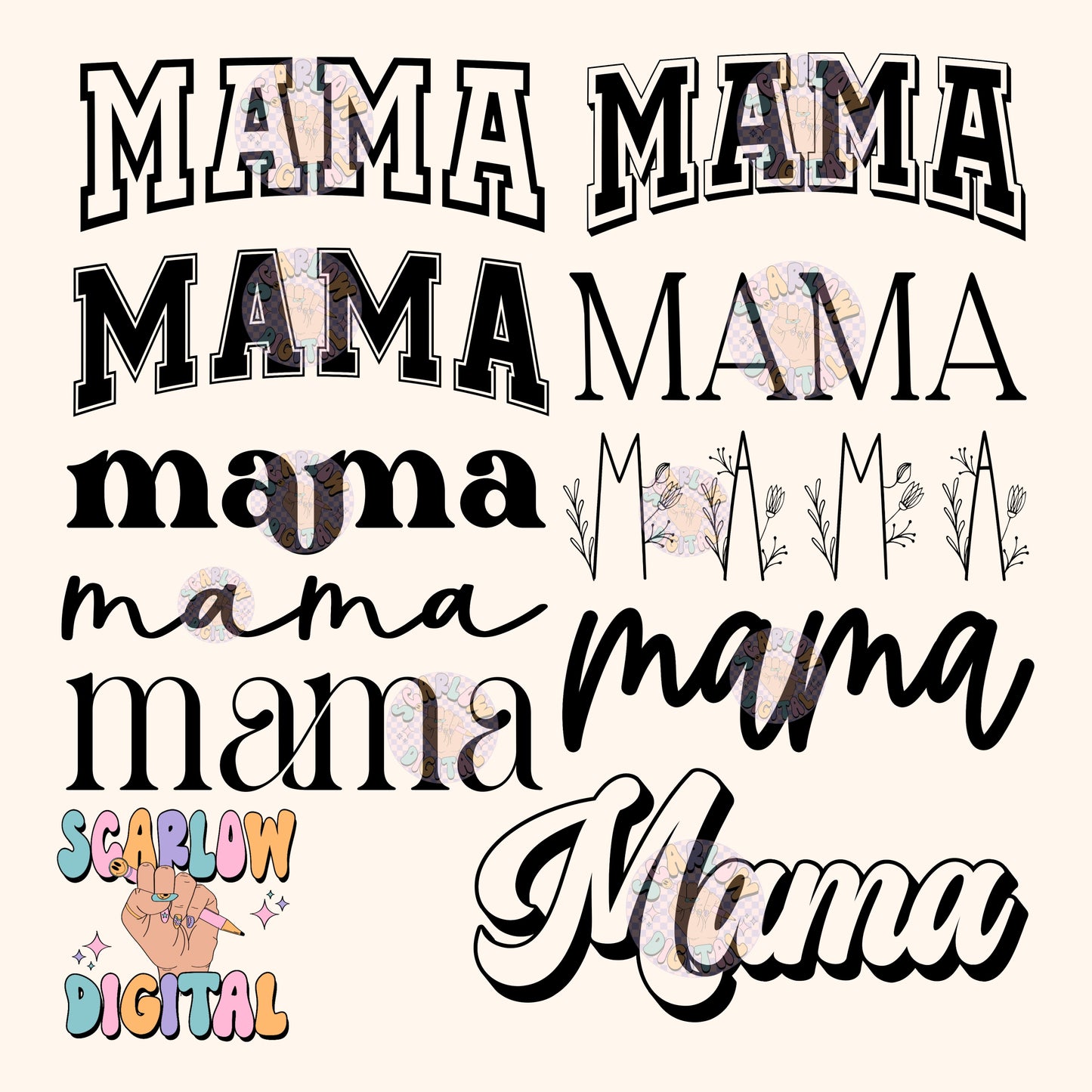 Mama Varsity in Black only - PNG Bundle Digital Design