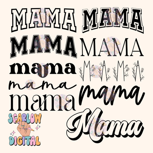 Mama Varsity in Black only - PNG Bundle Digital Design