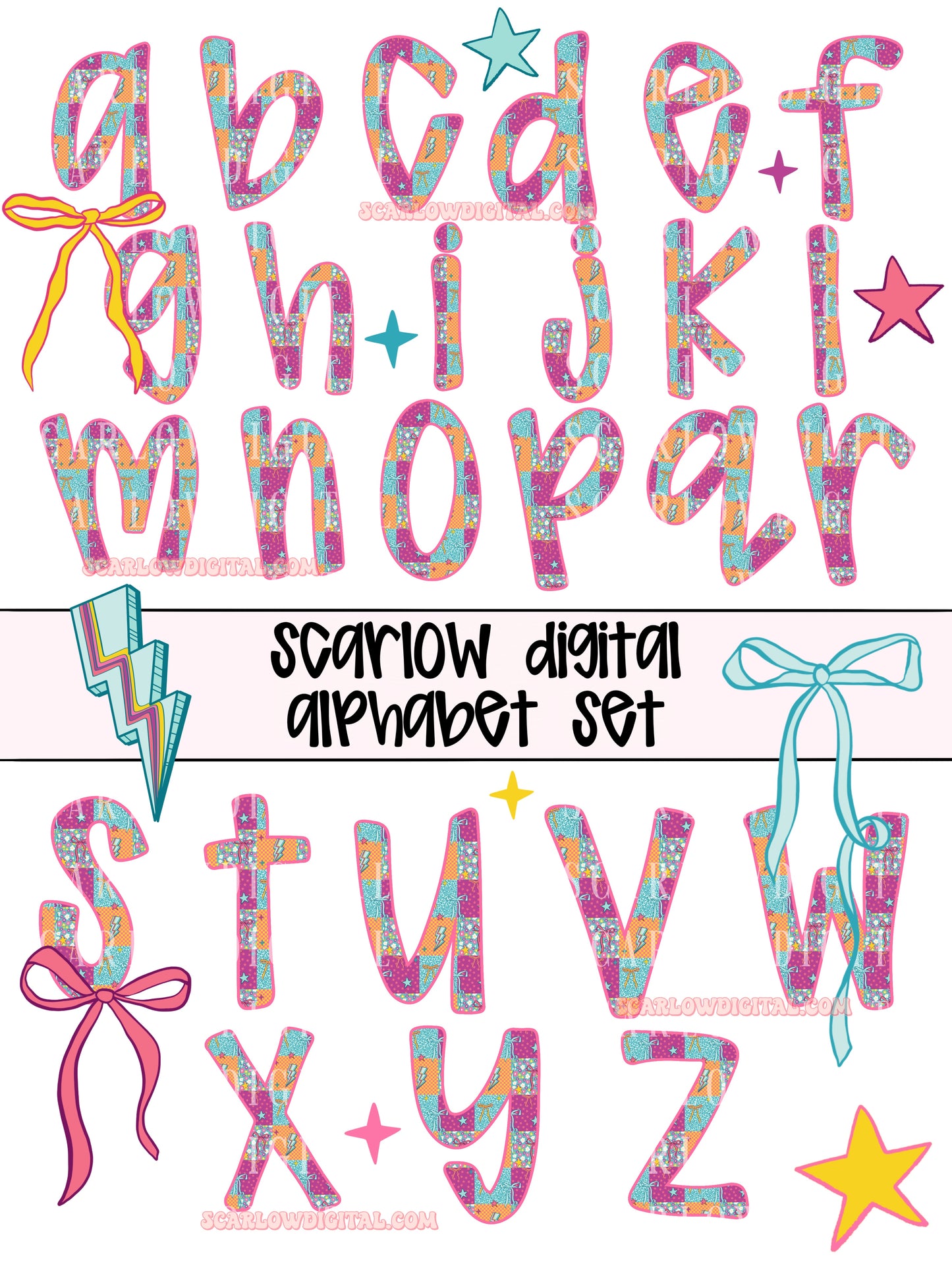 Retro Patchwork Alphabet Set Digital Design