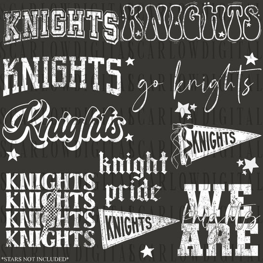 Knights PNG Bundle in WHITE WITH GRUNGE