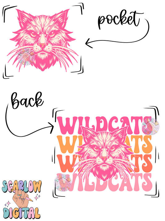 Wildcats Front and Back PNG Digital Design Download, sports mascot png, football png, baseball png, retro png, trendy png, sports tshirt design, school png