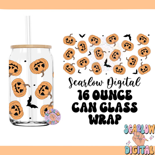 Jack O' Lanterns and Bats 16 Oz Can Glass Wrap PNG Digital Design Download, pumpkins cup wrap png, halloween can glass wrap png designs