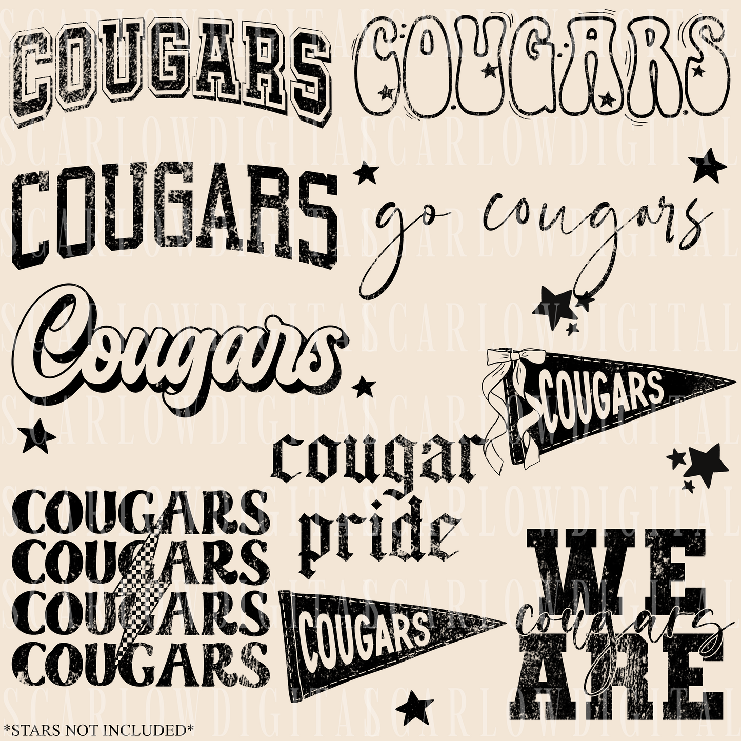 Cougars PNG Bundle in BLACK WITH GRUNGE