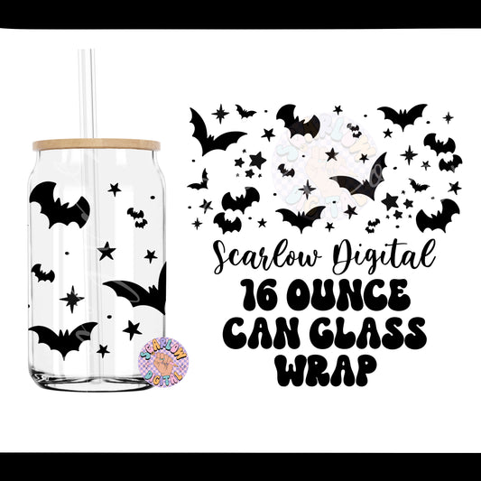 Bats Glass Can Wrap PNG-Halloween 16 oz. Can Glass Sublimation Digital Design Download-spooky can glass png, fall cup wraps png designs