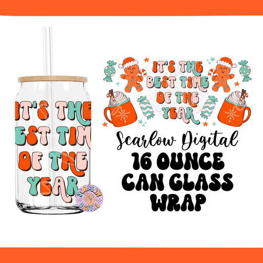 It's The Best Time of The Year Christmas Can Glass Wrap PNG Digital Design Download, christmas can glass wrap, 16 oz can glass wrap png file