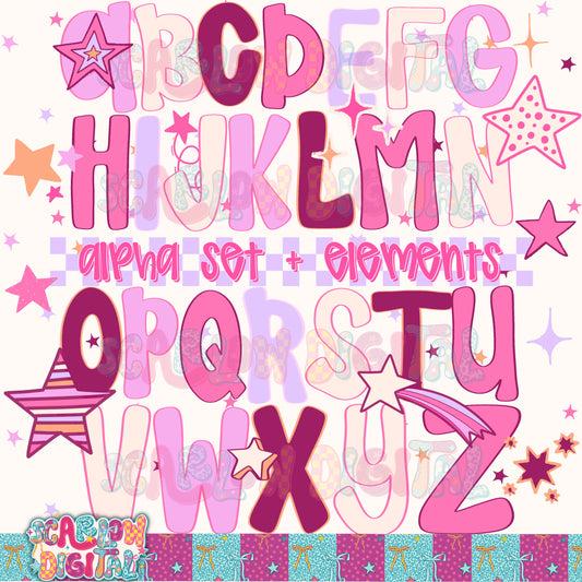 Pink and Purple Stars Alpha Set Digital Design