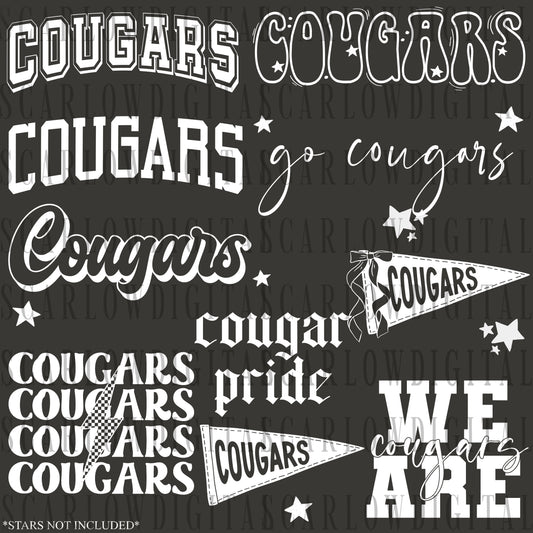 Cougars PNG Bundle in WHITE - NO GRUNGE