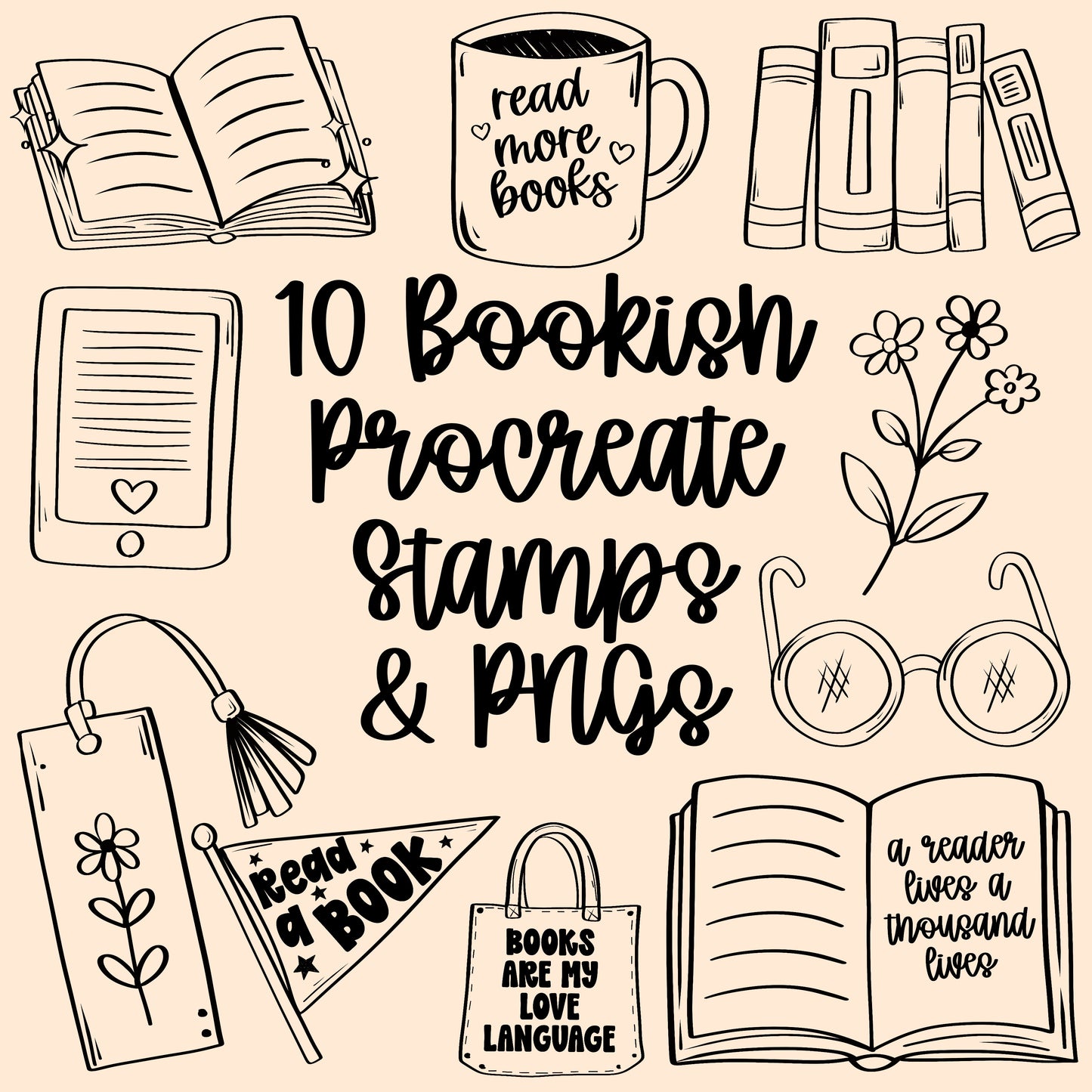 Bookish Procreate Stamps + PNGs