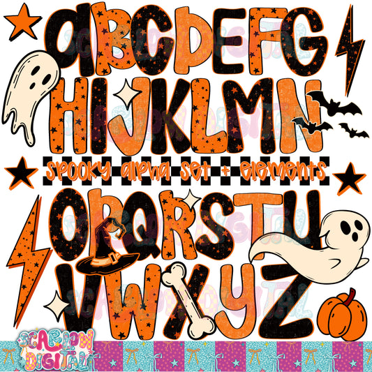 Orange and Black Spooky Halloween Alphabet Set Digital Design