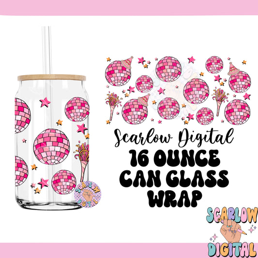 New Years 16 Ounce Can Glass Wrap Digital Design Download, disco can glass wrap, beer can glass digital wrap file, 16 oz glass can designs