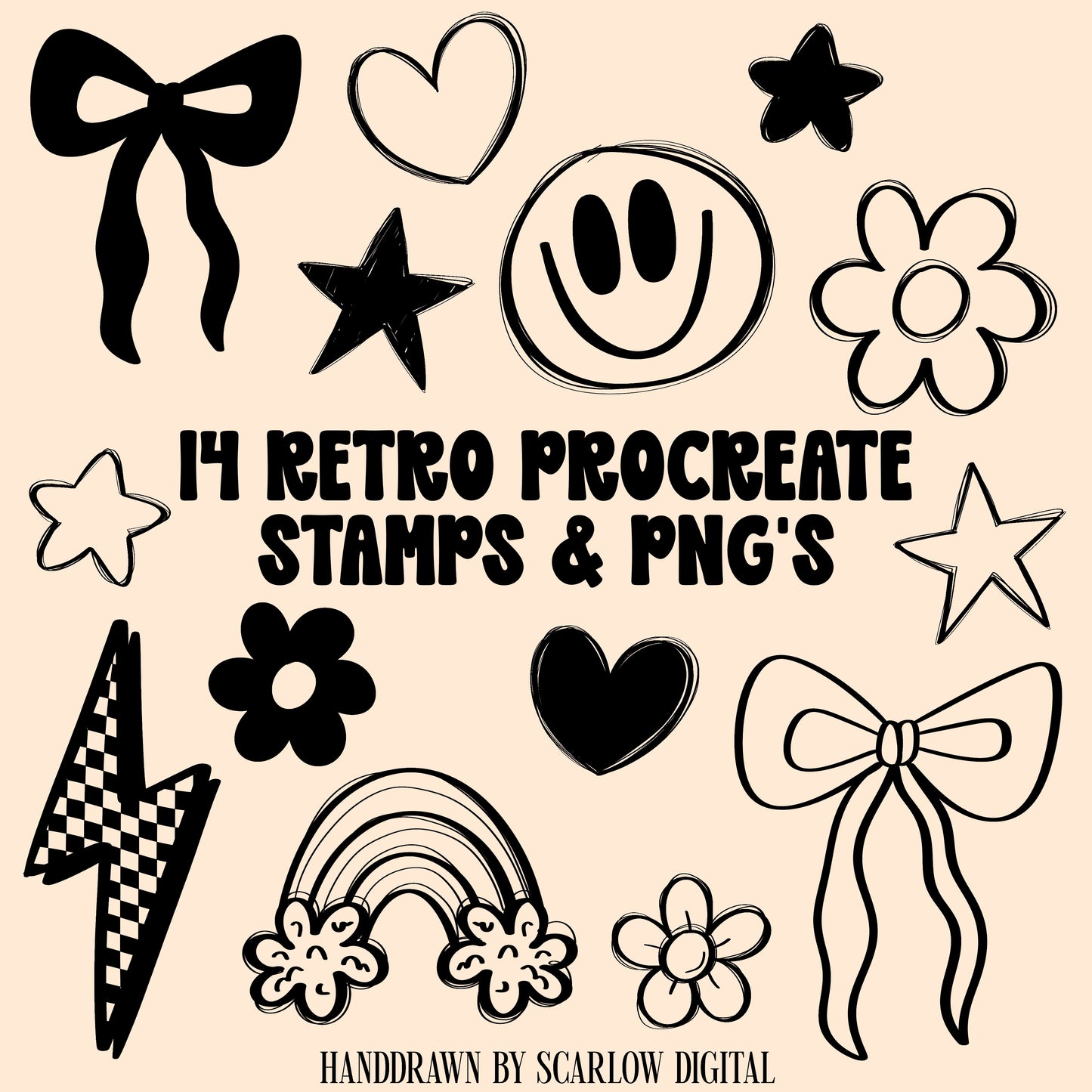Retro Doodles Procreate Stamps + PNG's
