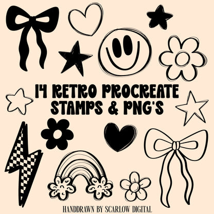 Retro Doodles Procreate Stamps + PNG's