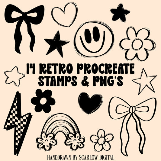 Retro Doodles Procreate Stamps + PNG's