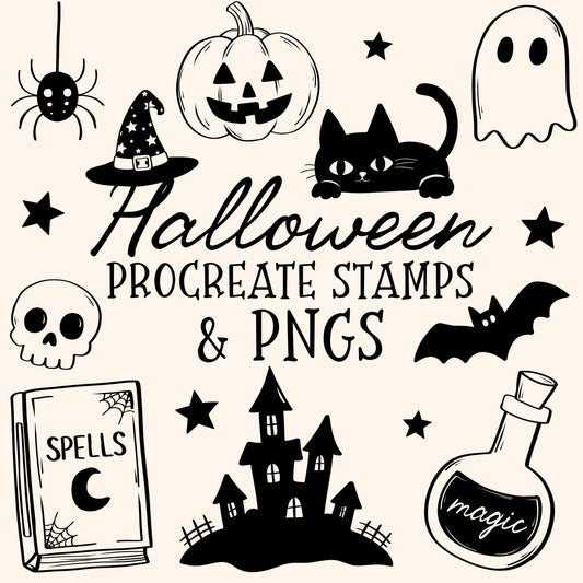 Halloween Procreate Stamps + PNG Clipart