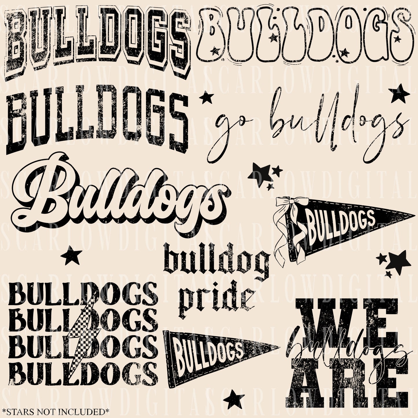 Bulldogs PNG Bundle in BLACK WITH GRUNGE