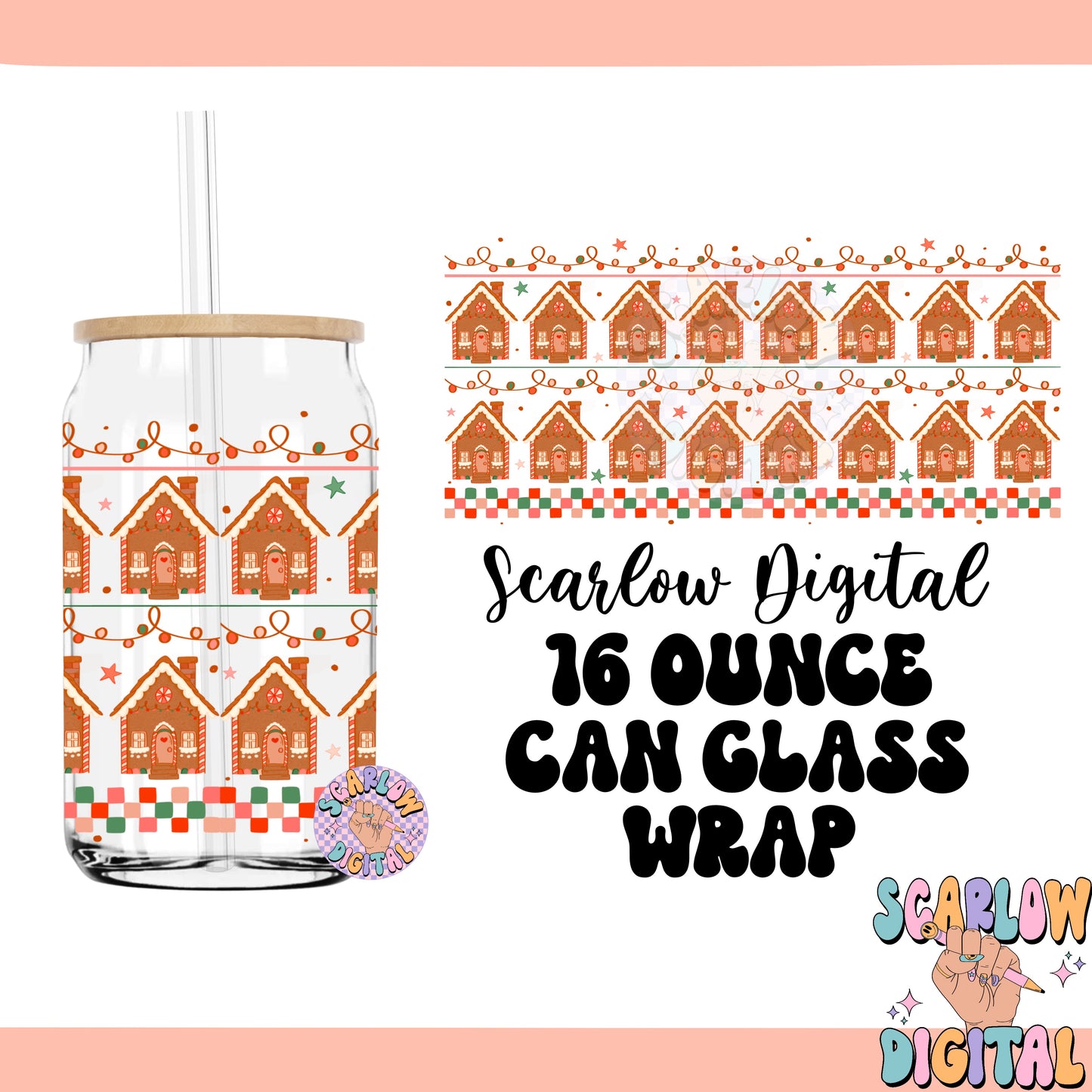 Gingerbread Houses Can Glass Wrap PNG Digital Design Download, christmas can glass wrap png, christmas lights cup wrap png, xmas sweater png