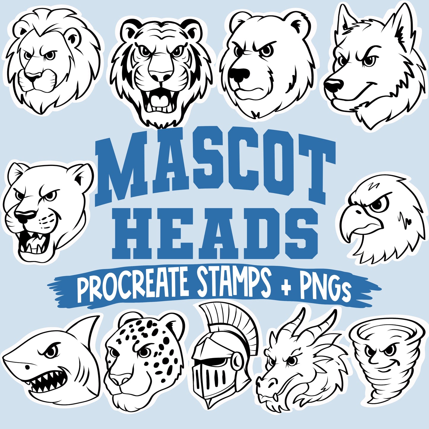 Mascot Heads Procreate Stamps + PNGs