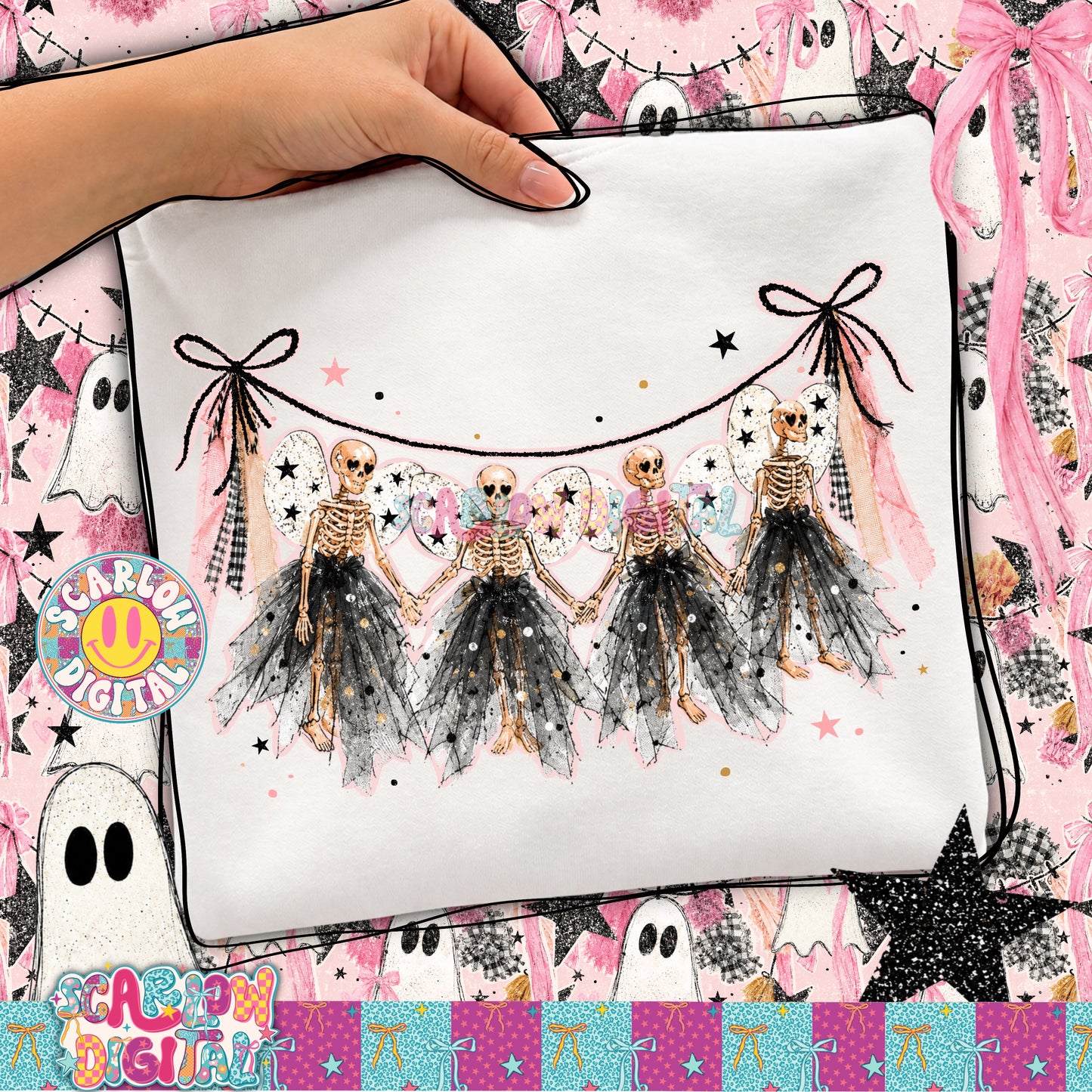 Skeleton Fairies on Garland PNG Digital Design