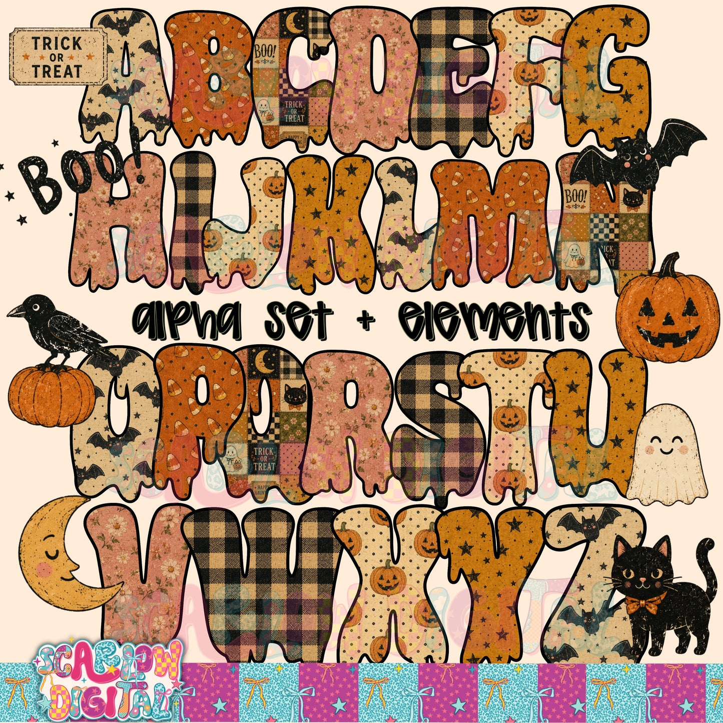 NEW NEW NEW! Vintage Halloween Alpha Set Digital Design