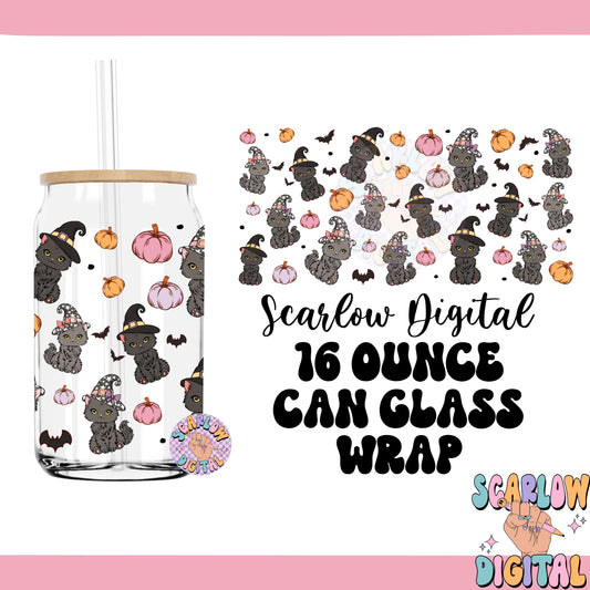 Spooky Cats 16 Ounce Can Glass Wrap PNG Digital Design Download, pumpkins cup wrap png, halloween can glass wrap png, witchy cup wrap png