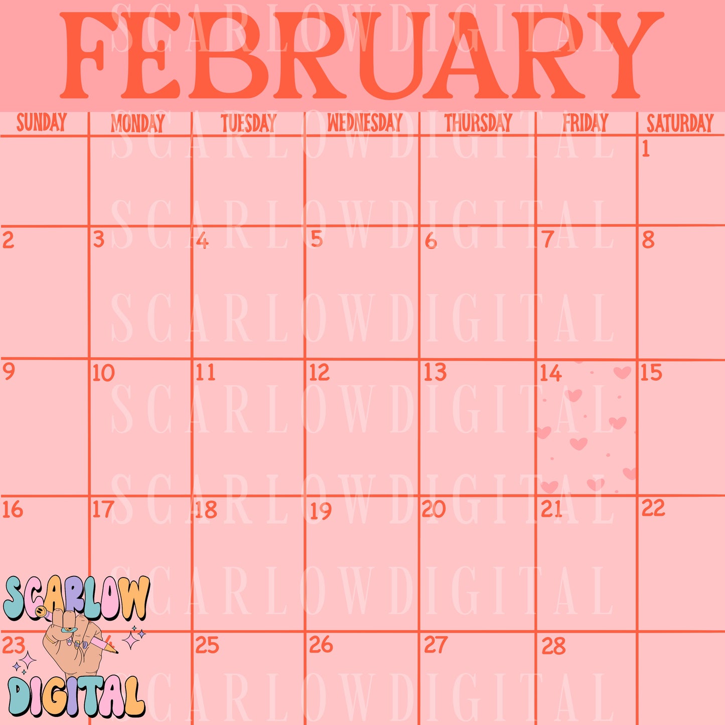 Blank February Calendar Digital Design