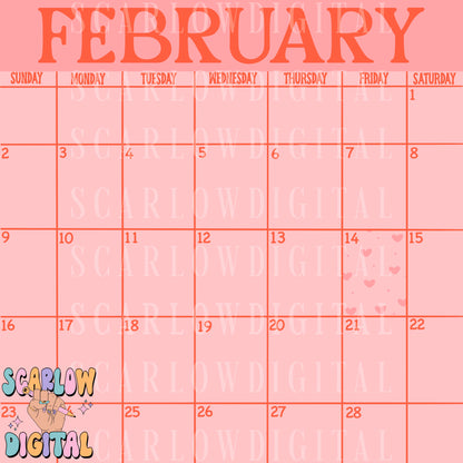 Blank February Calendar Digital Design