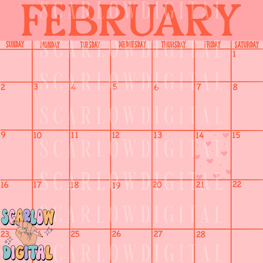 Blank February Calendar Digital Design