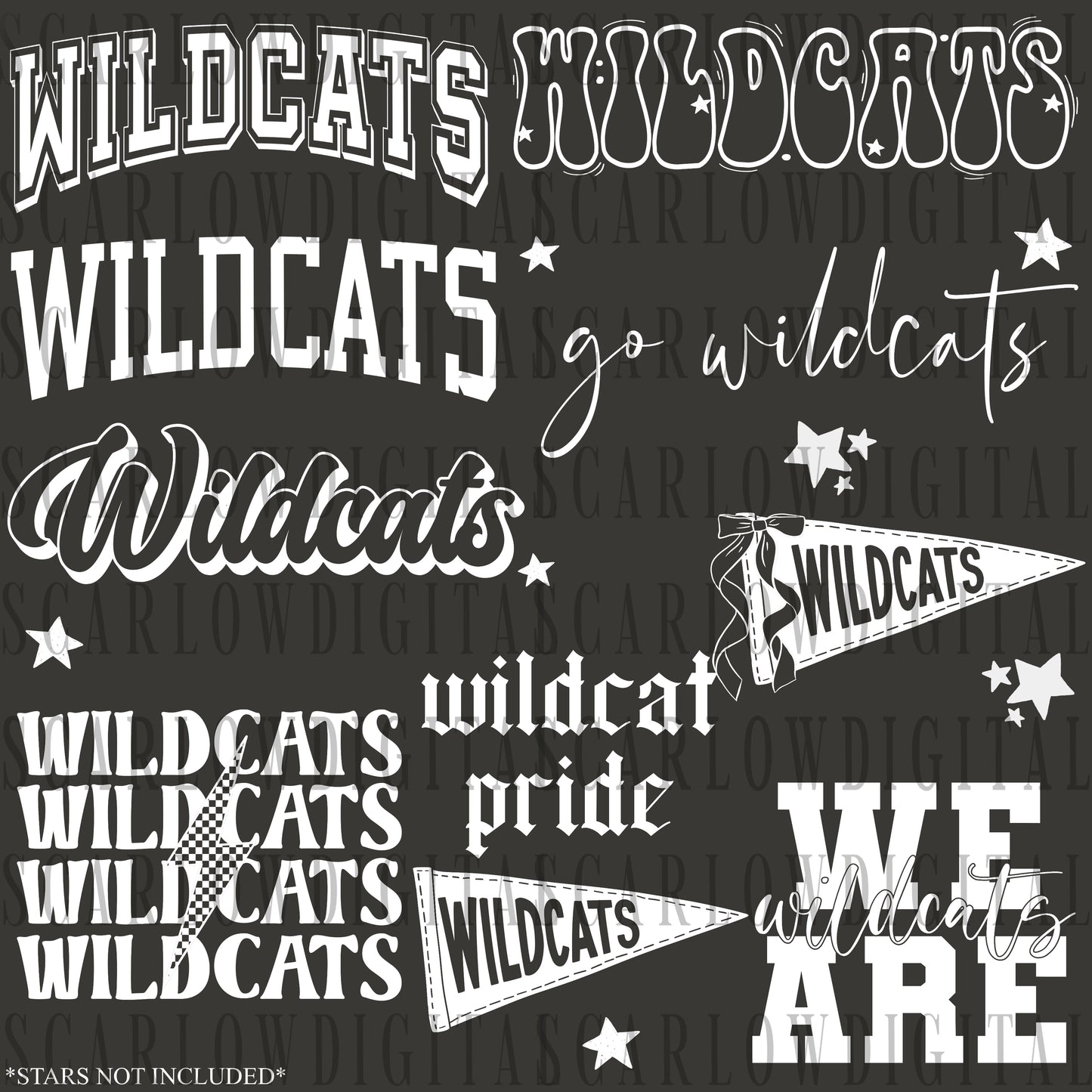 Wildcats PNG Bundle in WHITE - NO GRUNGE