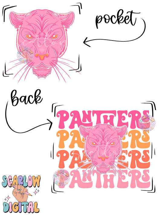 Panthers Front and Back PNG Digital Design Download, sports mascot png, football png, baseball png, retro png, trendy png, sports tshirt design, school png